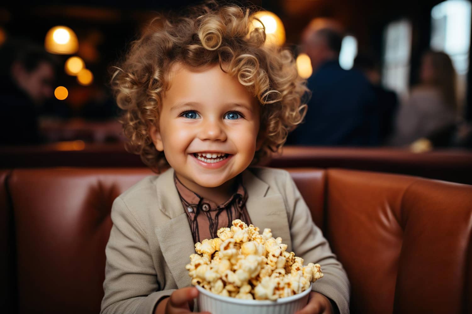 A cute girl eating popcorn with style