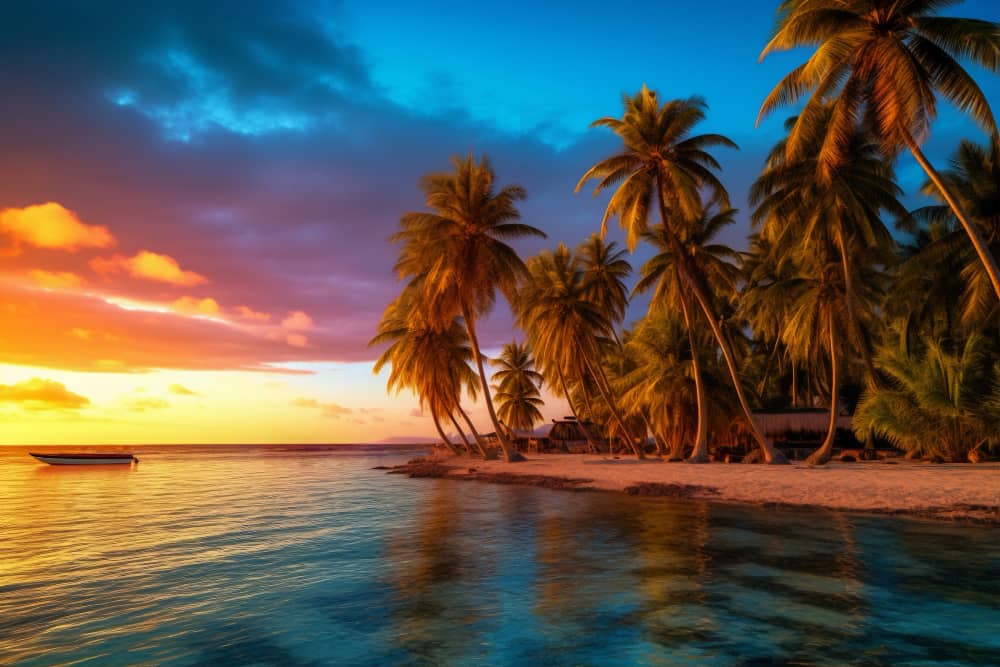 Beautiful short palm trees seashore