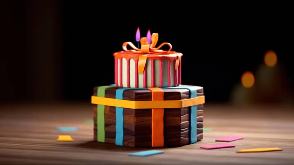 Gift box for birthday party with hat cupcake